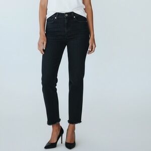 PRINCIPLE Denim Innovators Women Black Pinstripe Straight Leg Raw Hem ‎ Sz 28
